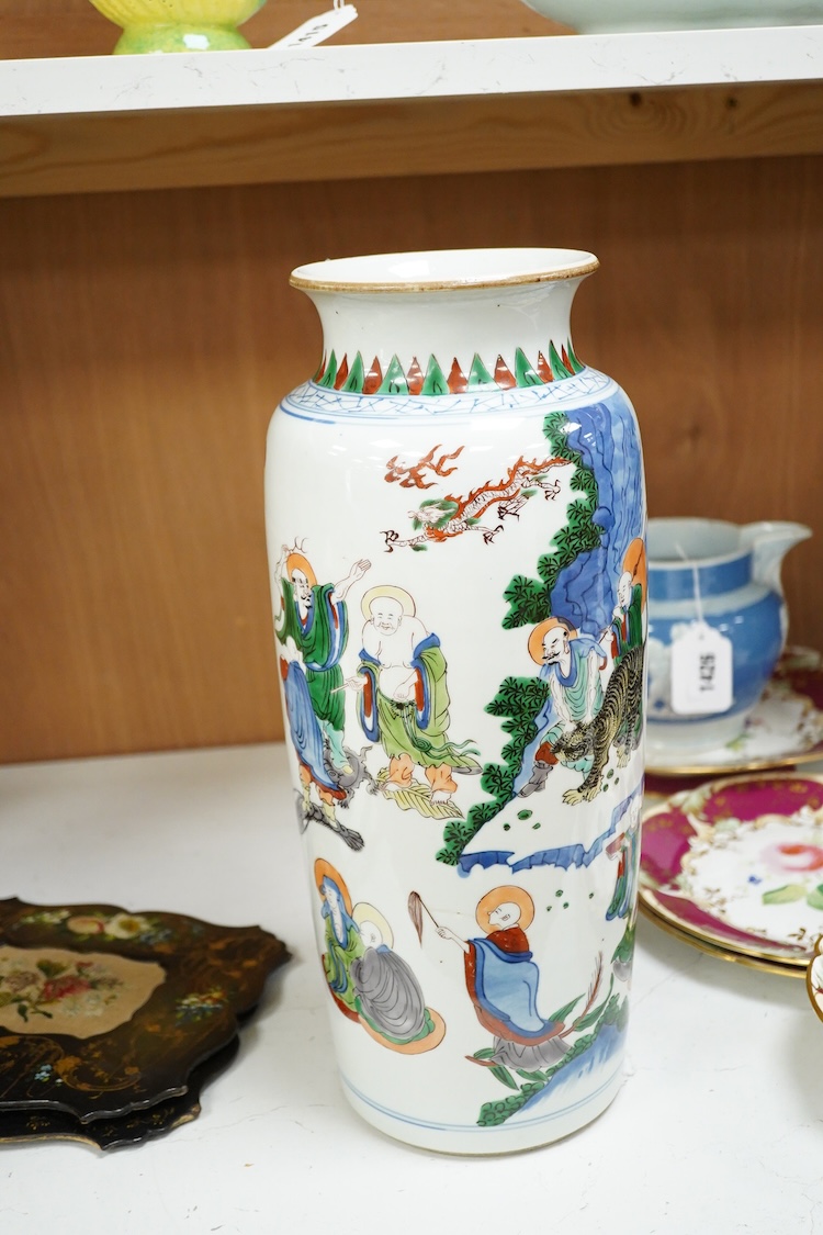 A Chinese porcelain famille verte vase, 38cm high